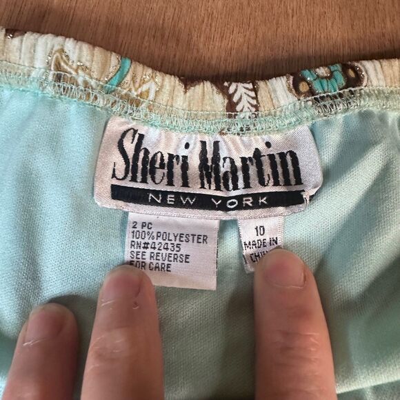 Sheri Martin New York 10 Boho Floral Midi Skirt Beige Turquoise Lined Fall - Picture 3 of 4